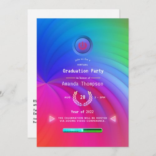 Glowing Neon Rainbow Virtual Graduation Party Invitation