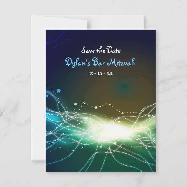 Glowing Neon Star Bar Mitzvah Save the Date (Front)