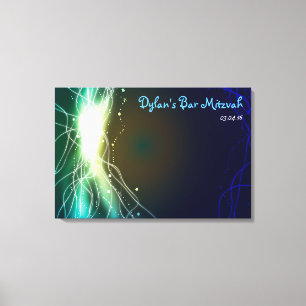 Glowing Neon Stars Bar Bat Mitzvah Sign-In Board Canvas Print