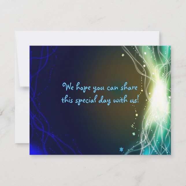 Glowing Neon Stars Bar Mitzvah  REPLY Card (Front)