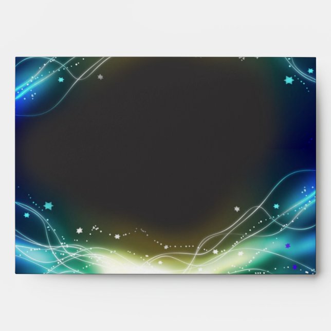 Glowing Neon Stars Bat Mitzvah Envelope blue (Front)