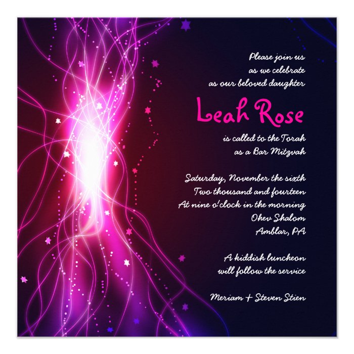 GLOWING NEON STARS Bat Mitzvah Invitation