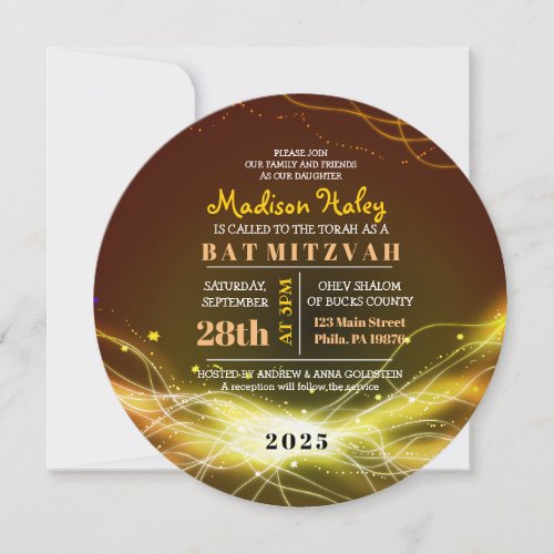 GLOWING NEON STARS Bat Mitzvah Invitation GOLD