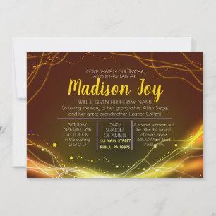GLOWING NEON STARS Jewish Baby Naming Invitation