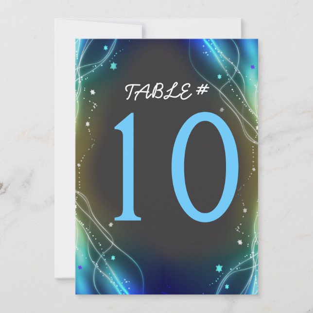 Glowing Neon Stars Wedding Table Number Card (Front)