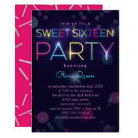 Glowing Neon Sweet Sixteen Party Invitation