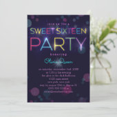 Glowing Neon Sweet Sixteen Party Invitation (Standing Front)