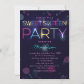 Glowing Neon Sweet Sixteen Party Invitation (Front)