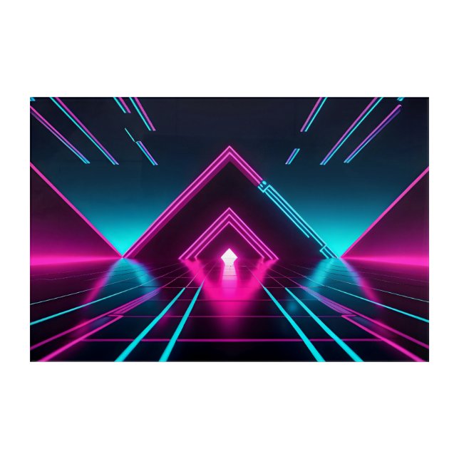 Glowing Neon Synthwave Pyramid Tunnel Cyberpunk Acrylic Print (Front)
