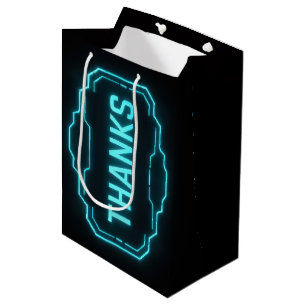 Glowing Neon Thanks Sign On Black Medium Gift Bag