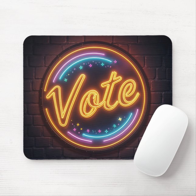 Glowing Neon Vote Sign On Black Mouse Pad (With Mouse)