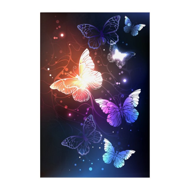 Glowing Night Butterflies Acrylic Print (Front)