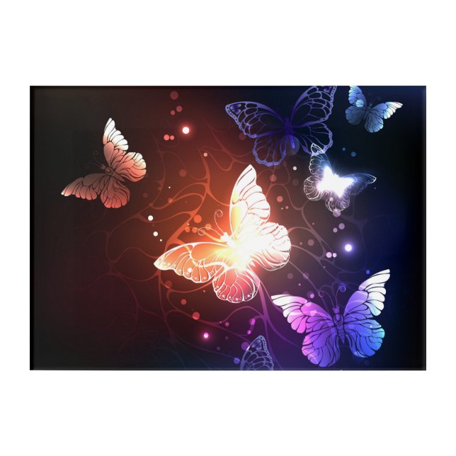 Glowing Night Butterflies Acrylic Print (Front)