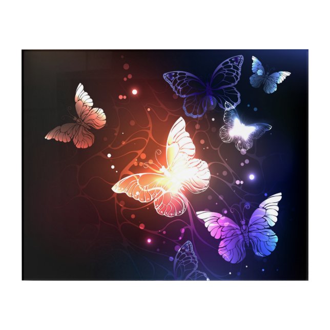 Glowing Night Butterflies Acrylic Print (Front)