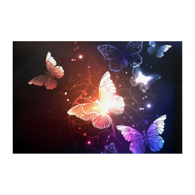 Glowing Night Butterflies Acrylic Print (Front)
