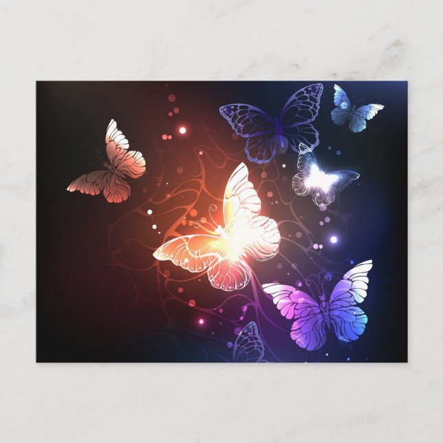 Glowing Night Butterflies Announcement Postcard (Front)