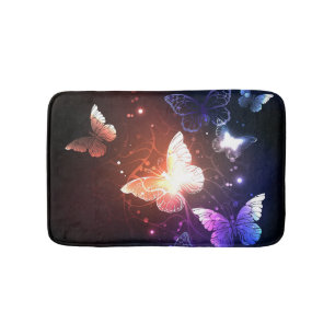 Glowing Night Butterflies Bath Mat