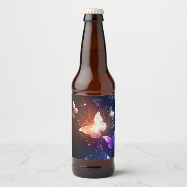 Glowing Night Butterflies Beer Bottle Label (Front)