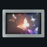 Glowing Night Butterflies Belt Buckle<br><div class="desc">Night glowing butterflies on a dark abstract background. Night butterflies. Design with butterflies.</div>