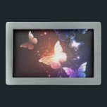Glowing Night Butterflies Belt Buckle<br><div class="desc">Night glowing butterflies on a dark abstract background. Night butterflies. Design with butterflies.</div>