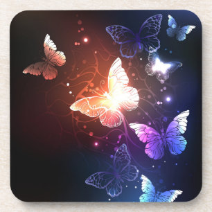 Glowing Night Butterflies Beverage Coaster