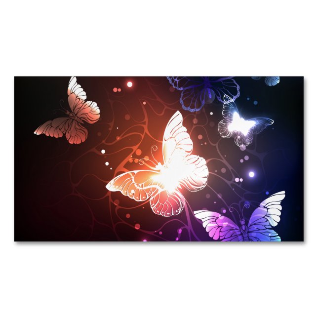 Glowing Night Butterflies Business Card Magnet (Front)