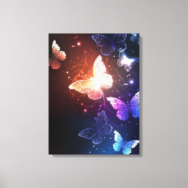 Glowing Night Butterflies Canvas Print (Front)