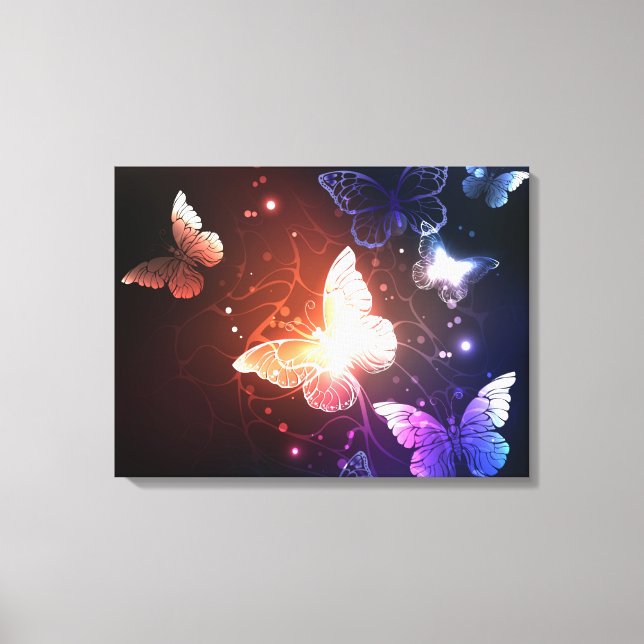 Glowing Night Butterflies Canvas Print (Front)