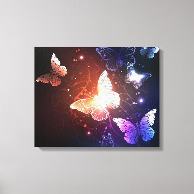 Glowing Night Butterflies Canvas Print (Front)
