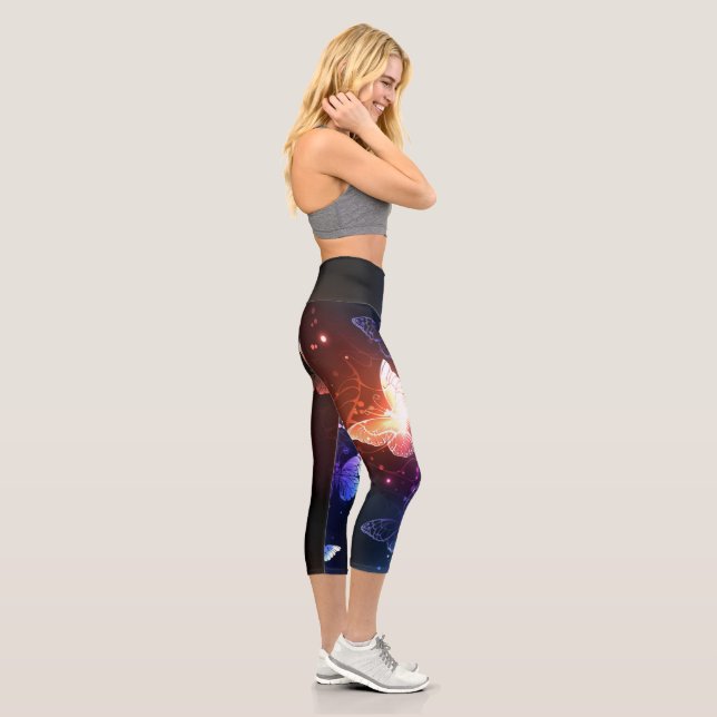 Glowing Night Butterflies Capri Leggings (Right)