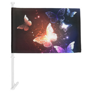 Glowing Night Butterflies Car Flag