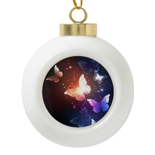 Glowing Night Butterflies Ceramic Ball Christmas Ornament