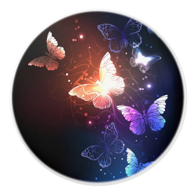 Glowing Night Butterflies Ceramic Knob (Front)