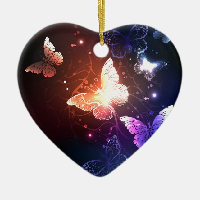 Glowing Night Butterflies Ceramic Ornament (Front)