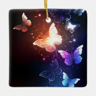 Glowing Night Butterflies Ceramic Ornament