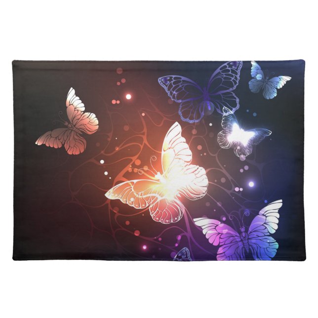 Glowing Night Butterflies Cloth Placemat (Front)