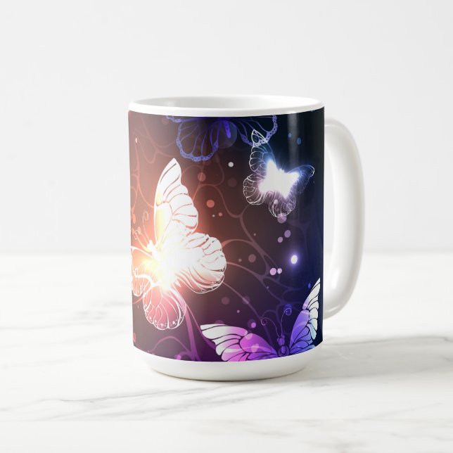 Glowing Night Butterflies Coffee Mug (Front Right)