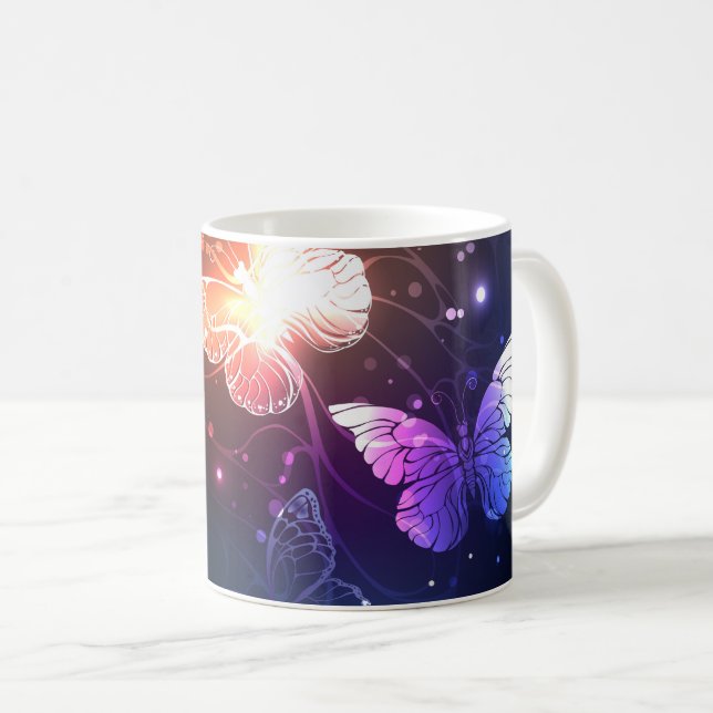 Glowing Night Butterflies Coffee Mug (Front Right)