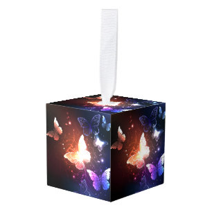 Glowing Night Butterflies Cube Ornament