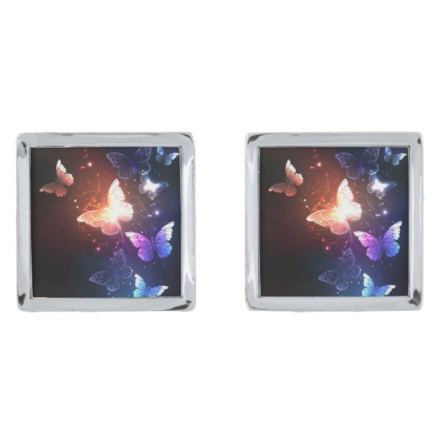 Glowing Night Butterflies Cufflinks (Front)