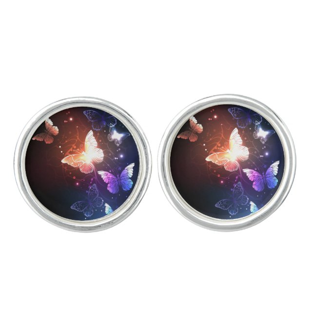 Glowing Night Butterflies Cufflinks (Front)