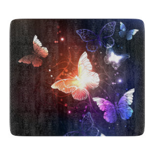 Glowing Night Butterflies Cutting Board