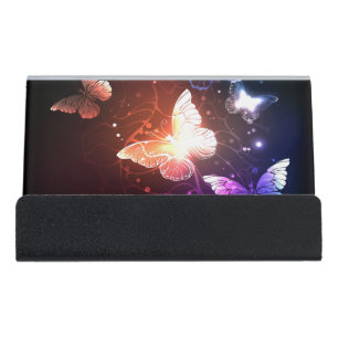 Glowing Night Butterflies Desk Business Card Holder