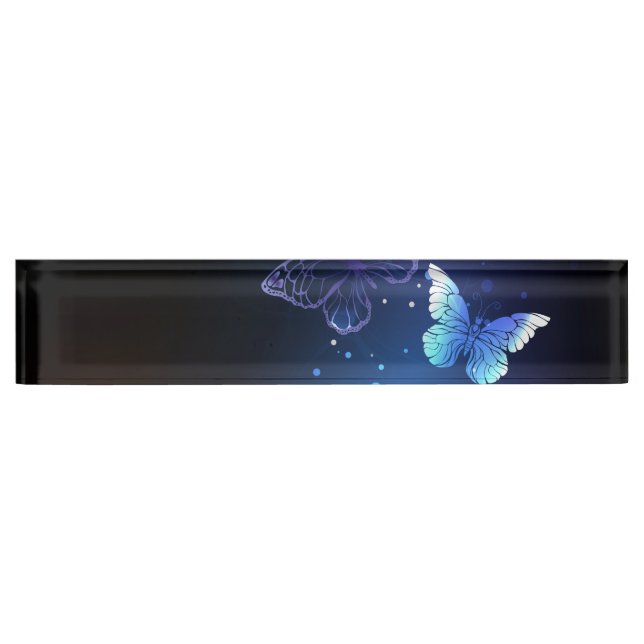 Glowing Night Butterflies Desk Name Plate (Front)