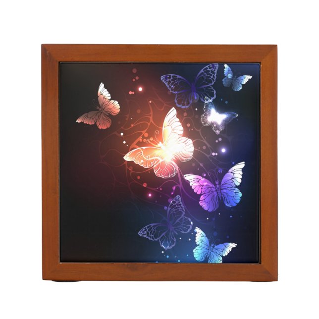 Glowing Night Butterflies Desk Organizer (Front)