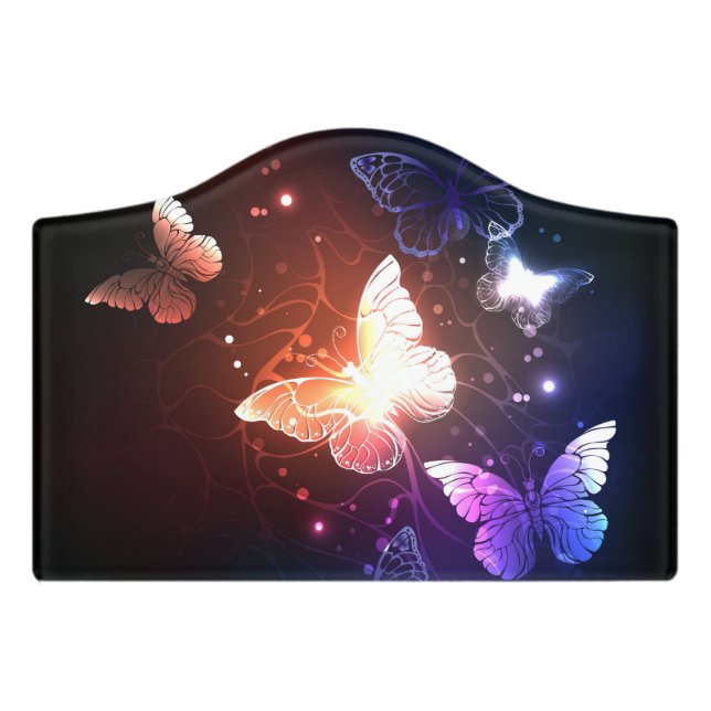Glowing Night Butterflies Door Sign (Small Crest Front)