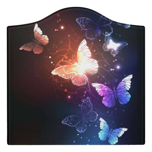 Glowing Night Butterflies Door Sign (Large Crest Front)