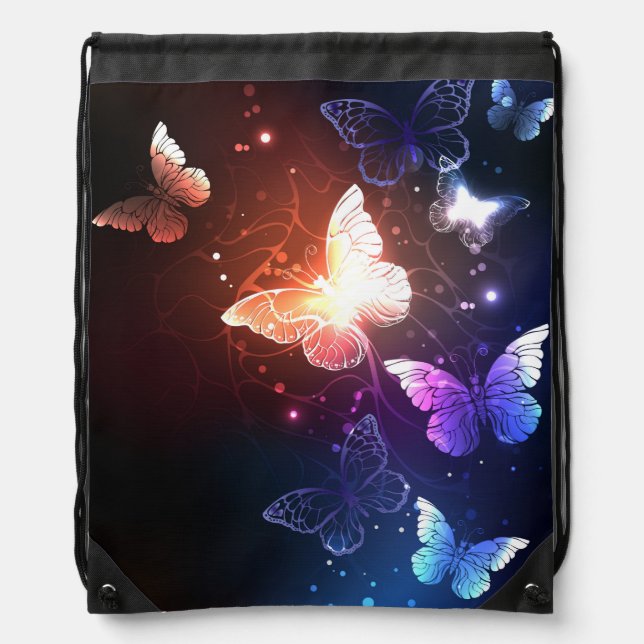Glowing Night Butterflies Drawstring Bag (Front)