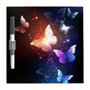 Glowing Night Butterflies Dry Erase Board