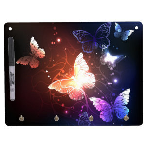 Glowing Night Butterflies Dry Erase Board With Keychain Holder